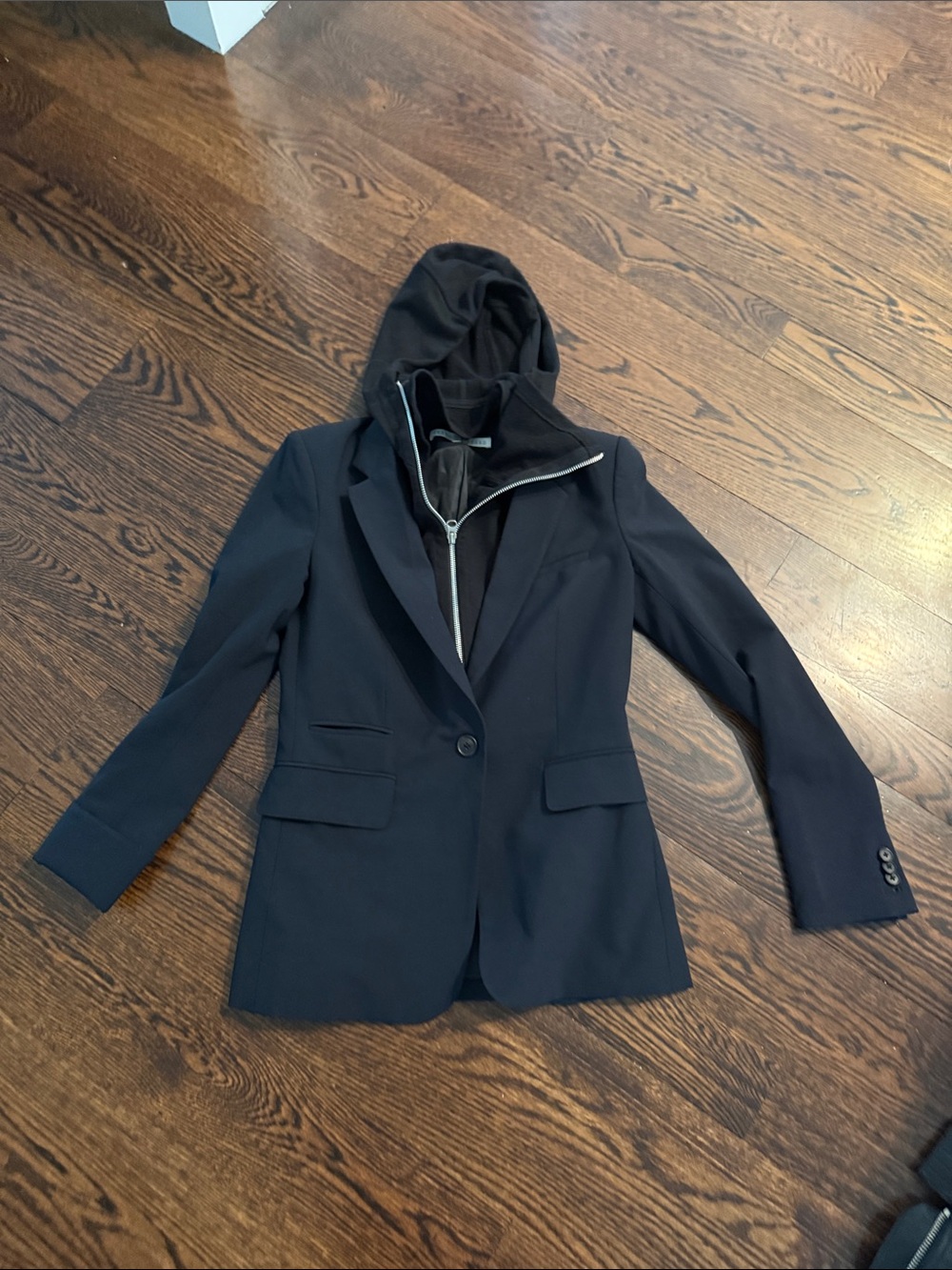 Women’s Black Hooded Blazer Jacket zip in zip out lining with hood - Picture 1 of 4
